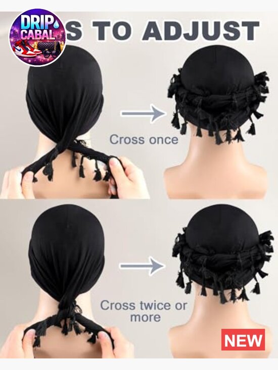 Satin Lined Halo Turban Durag Pre-Tied Tassels Skull Cap Beanie main image 4